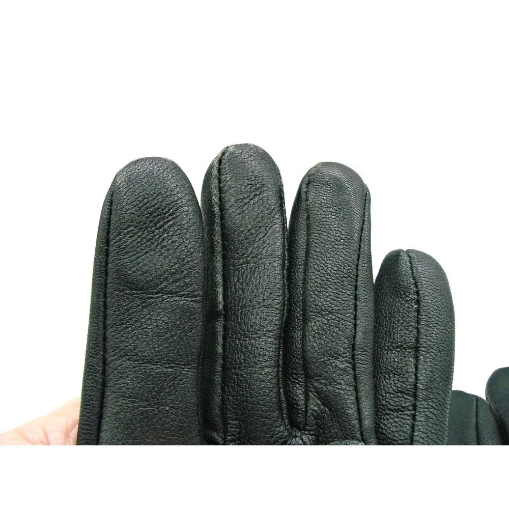 George Womens Medium Leather Gloves Black Fleece Lined Insulated Wrist Elastic